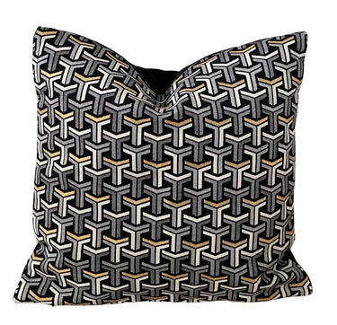 Graphic Black White Gold Metallic Cushion Cover Check Stripes Geometric Nordic